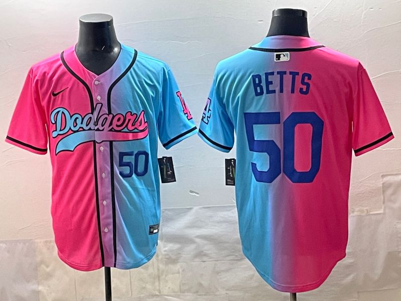 Men Los Angeles Dodgers #50 Betts Blue pink Game 2025 Nike MLB Jersey style 002